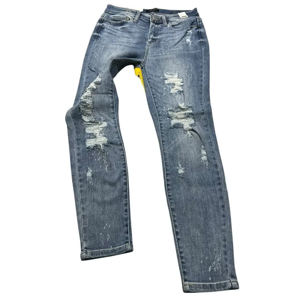 Judy Blue Hi-Rise Medium Wash Skinny Bleach Splash Destroyed Jeans (NWT)‎ - 9/29 - Picture 9 of 9